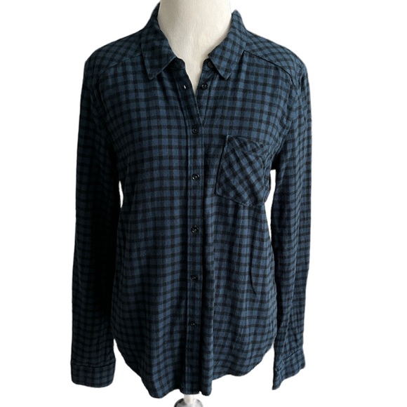 PAIGE flannel black Luna blue plaid button down long sleeve small like new - Picture 8 of 8